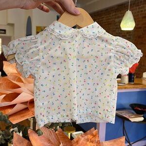 Vintage White Button Down Shirt with Floral Print